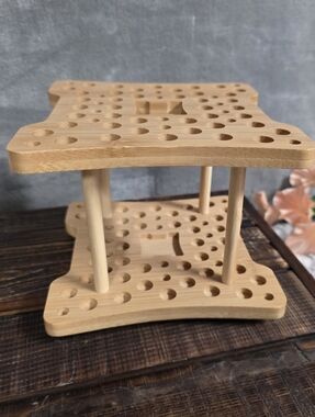Bamboo Paintbrush Holder Spinner Rotating Craft Organizer
